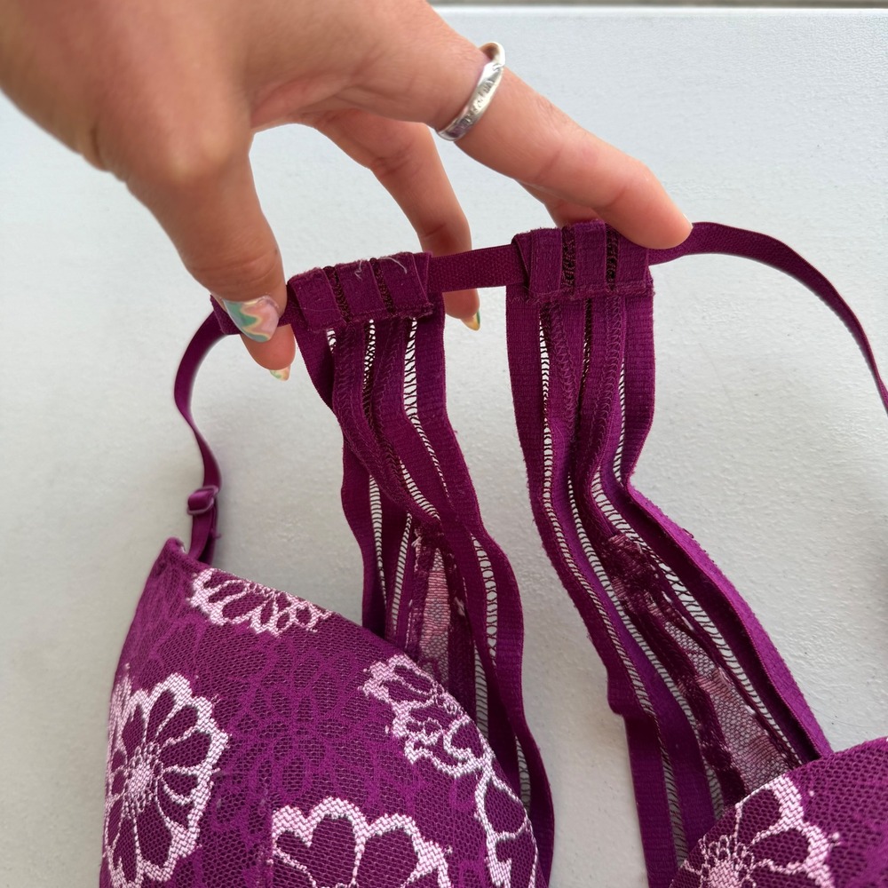 Victoria's Secret PINK 32D Purple & Pink Floral Lace Lightly Lined Racerback Bra - Picture 7 of 16